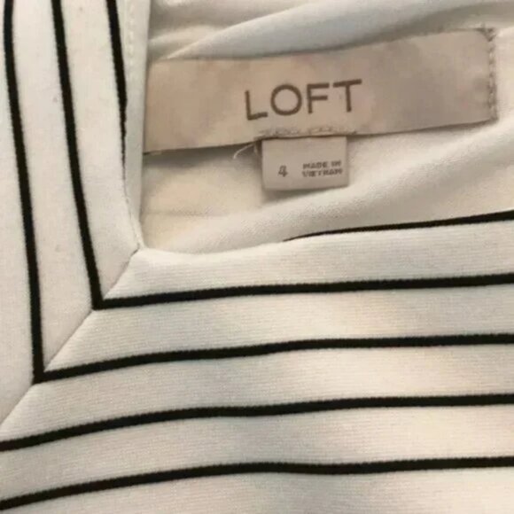 AT LOFT Black White Color Block Contrast Chevron Stripe Fit & Flare Mini Dress 4 - Picture 10 of 12